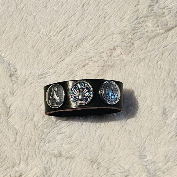 Black Leather Bracelet with Silver Charms - Picture 3 of 4